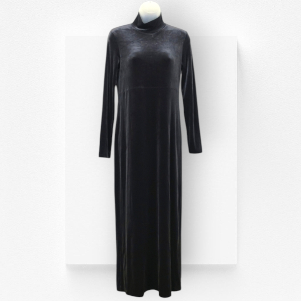 Jones New York Sport Maxi Dress Velvet Dark Gray Long Sleeves Petite Extra Small